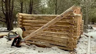 From The First Log to the First Fire in the Rumford Fireplace (FULL LOG CABIN BUILD) | WOODWORKING