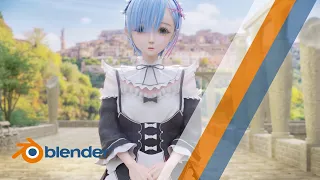 Blenderでアニメキャラクターを作成する。リゼロ：レム　Making 2D character 3D with Blender. Re:zero REM