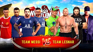 WWE 2K22 MESSI, RONALDO, NEYMAR & MBAPPE vs LESNAR, CENA, REIGNS & UNDERTAKER | WWE 2K22 Gameplay