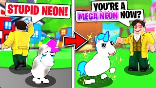 Rich Guy *ABANDONED* His NEON UNICORN... SO WE MADE IT A MEGA NEON! (Roblox Adopt Me)