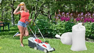 SATISFYING Lawn Mowing #WithMe Bagging WET Grass TALL Grass Mow Long Grass Cutting in UKRAINE