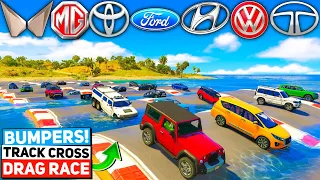 GTA 5: ALL INDIAN SUVs CARS 🔥WATER BUMPER ROAD 🌊 DRAG RACE CHALLENGE! GTA 5 MODS! INDIAN CARS!