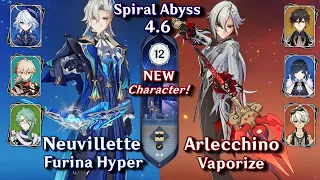 C0 Arlecchino Vaporize & C0 Neuvillette Hyper | Spiral Abyss 4.6 Floor 12 9 Stars | Genshin Impact