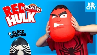 Red Hulk & Black Spiderman Play-Doh Surprise Eggs Opening | KIDCITY