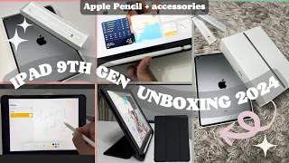 IPAD 9th GEN UNBOXING AND APPLE PENCIL + ACCESSORIES 2024 || My First iPad || Space Grey || 64GB