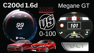 Mercedes c200d 1.6 160 hp VS Renault Megane GT 1.6 dCi 165 Hp 0 -100  yarışı