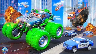 Monster Truck Madness Street Rage in the City! Police Cars and Helicopters Save the Day 3D Cartoons