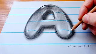Drawing 3D Letter A - Water Drop on Line Paper - By Vamos