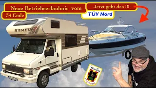 Wohnmobil Ducato erste Probefahrt mit Trailer Boot und Seeadler, neue Betriebserlaubnis vom TÜV Nord