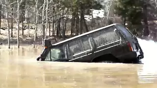 modified jeep cherokee snorkels very deep water and floats   Jake's Place