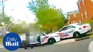 Crazy moment DC cops crash into each other during drag race