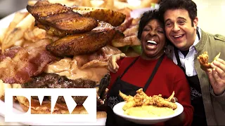 Adam Has His 2nd Homecoming With Soul Legend Gladys Knight And Succulent Burgers | Man V Food