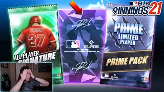 WE PULLED A DIAMOND SIGNATURE AND PRIME PLAYER! INSANE PACK OPENING!! MLB 9 Innings 21
