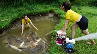 FULL VIDEO: Hunting Wild Catch fish | Using pumps water outside the natural lake, catch many fish