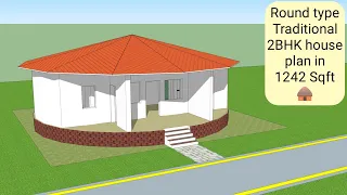 "Round 2BHK House Plan in 1242 sq ft | Low Budget Cylindrical Single Floor Design"