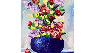 Spring Flowers in a Vase Step by Step Acrylic Painting on Canvas for Beginners