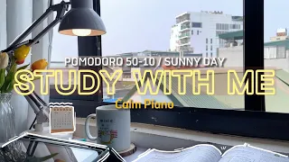 2-HOUR STUDY WITH ME / calm piano 🎹/ My little room on a Sunny Day / Pomodoro 50-10