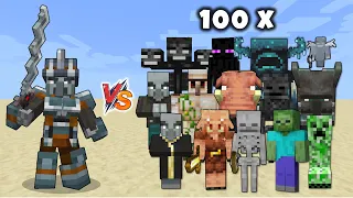 Warden Illager vs All Minecraft Mobs x100 - Warden Illager (Minecraft Dungeons) vs Mobs