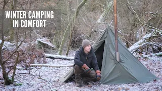 Solo Winter Hot Tent Camping at -5°C | Polish Lavvu Shelter | Bushcraft Cooking￼