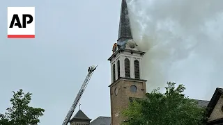 Church catches fire following storms in Wisconsin