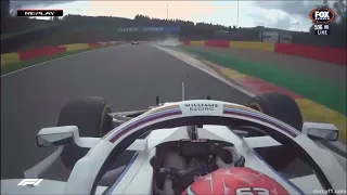 Antnonio Giovinazzi and George Russell onboards crashes Belgian GP 2020