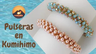 DIY Pulseras o Brazaletes Con CristalesTejidas en Telar Kumihimo Redondo, Super Fácil!!!