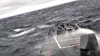 Navy Destroyer USS John S. McCain Pierce Through Rough Seas – View From Ship's Bridge (2014)