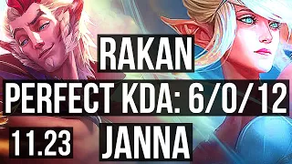 RAKAN & Xayah vs JANNA & Vayne (SUP) | 6/0/12, 1.2M mastery, 300+ games | EUW Diamond | 11.23