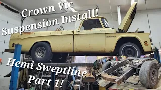 Installing Crown Vic Suspension on a Dodge Sweptline! Hemi truck build part 1!!