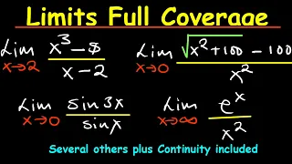 Limits Full Coverage  - Basics, Surds, infinity, Zero, Exponentials, Trig Limits, Continuity etc