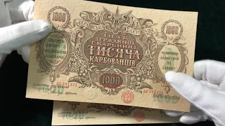 Пара банкнот Украины в UNC c номерами подряд 1918 года.