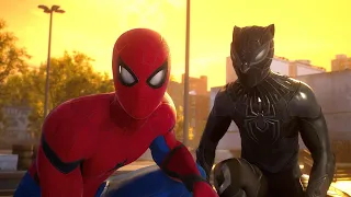 Peter and Miles Chase Lizard with Stark Tech and Wakanda Suits - Spider-Man 2