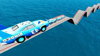 Big and Small King Dinoco Vs Impossible Wave Bridge Crossing Cars Vs Deepwater - BeamNG.Drive
