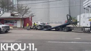 Car slams into building in dowtown Houston