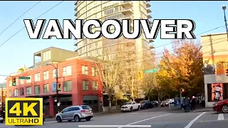 🇨🇦4K-VANCOUVER  Street Walk on a Cold Sunday  Afternoon /Broadway Street- Binaural City Sounds..