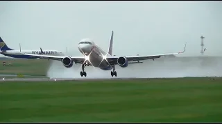 Wet Runway Action at Leeds Bradford Airport, Insane Spray landings & Take offs!