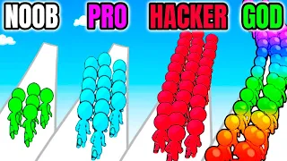 NOOB vs PRO vs HACKER vs GOD - Runner Pusher 3D!
