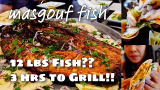 The 12 lbs FISH took 3 HOURS TO GRILL! Iraqi style Masgouf fish|SHISHA CAFE mediterranean grill SATX