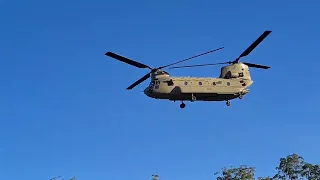 Boeing CH-47 Chinook australian army takes off from sunshine coast high school.