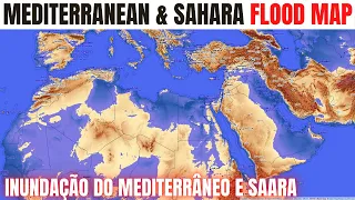 Mediterranean Flood Map (0 to 2000m) - Mediterranean, Sahara and Arabian Peninsula Flood Map