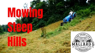 Don't ROLL Your TRACTOR! | LS Tractor Brush Hogging STEEP HILLS