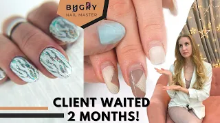 Client Waits 2 MONTHS For Refill | Correcting Curled, Broken Nails W/ Gel, Russian/Efile Manicure