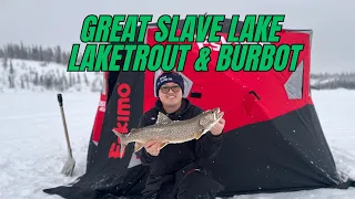 Great Slave Lake first ice - Ice Fishing for Lake Trout and Burbot!