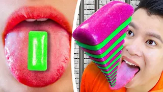 GREEN VS PINK FOOD CHALLENGE IN JAIL | EATING ONLY 1 COLOR FOR 24 HOURS | LAST TO STOP EATING WINS!