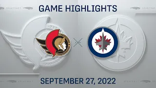 NHL Preseason Highlights | Senators vs. Jets - September 27, 2022