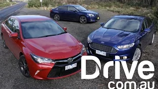 2015 Toyota Camry v Ford Mondeo v Subaru Liberty Comparison | Drive.com.au