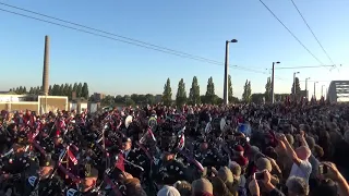 Massed Pipes & Drums Market Garden, marching over John Frost Bridge Arnhem