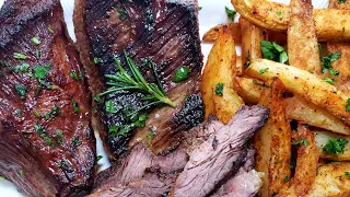 Perfect Pan Seared Butter Basted Steak / Potatoes Wedges