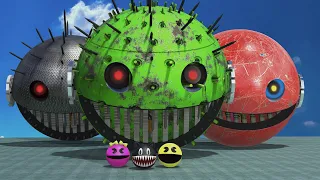 ROBOT PACMAN & MS-PACMAN VS OMICRON & SPIKY MONSTER & CARTOON CAT !!