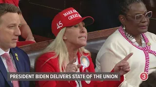 Marjorie Taylor Greene shouts at President Biden about Laken Riley during 2024 State of the Union